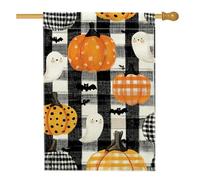 Bandiera da giardino con zucca di Halloween, bandiera arancione a pois fantasmi per la decorazione della casa, bandiera in iuta su entrambi i lati, decorazione da giardino per esterni, 71 x 101 cm