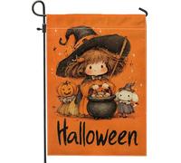 Bandiera da giardino con zucca di Halloween, bandiera arancione con personaggio carino per esterni, bandiera in iuta su entrambi i lati, decorazione autunnale per le vacanze, 30,5 x 45,7 cm
