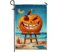 Bandiera da giardino con zucca di Halloween, bandiera arancione sorridente Jack-O'-Lantern, striscione decorativo per la casa, bandiera da cortile in iuta su entrambi i lati, decorazione autunnale per