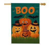 Bandiera da giardino con zucca di Halloween, striscione arancione con volti carini, decorazione da esterno in iuta su entrambi i lati per feste autunnali, decorazione per prato spettrale 71 x 101 cm