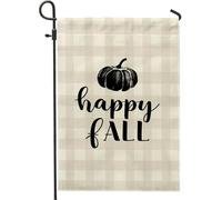 Bandiera da giardino con zucca Happy Fall beige, striscione decorativo per esterni a scacchi, bandiera su entrambi i lati, per la decorazione autunnale della casa, 30,5 x 45,7 cm
