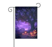 Bandiera da giardino con zucche sotto un albero, 30 x 45 cm, verticale su entrambi i lati, decorazione per casa colonica e per esterni