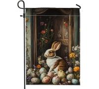 Bandiera da giardino coniglio pasqua, decorazione floreale vibrante con coniglio e uova, bandiera da cortile esterna double face per prato vacanze primaverili, 30,5 x 45,7 cm