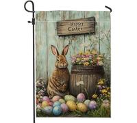 Bandiera da giardino coniglio pasqua, uova colorate, bandiere floreali per la decorazione della casa, bandiera in tela di iuta double face, decorazione per prato esterno, 12 x 18 pollici