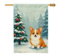 Bandiera da giardino Corgi per le vacanze invernali, grazioso cane arancione con albero di Natale, striscione decorativo per esterni, in iuta su entrambi i lati, per feste invernali, 71 x 101 cm