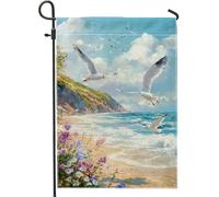 Bandiera da giardino costiera con onde dell'oceano blu e gabbiani, decorazione da spiaggia su entrambi i lati, in tela, decorazione estiva per esterni per casa e patio, 30,5 x 45,7 cm