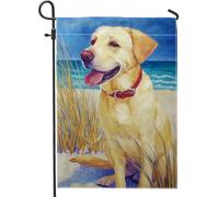 Bandiera da giardino costiera estiva, bandiera gialla Labrador Retriever Dog Art Outdoor Decor Banner, bandiera da cortile a doppia faccia decorazione per amanti degli animali 30,5 x 45,7 cm