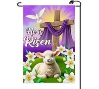 Bandiera da giardino Crosses Lambs Purple Lilies Religious He Is Risen