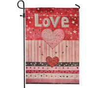 Bandiera da giardino cuore d'amore cuori rossi glitterati decorazione della casa bandiere decorative per patio tela di iuta double face decorazione prato esterno,12x18