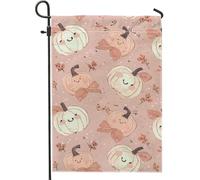 Bandiera Da Giardino Cute Pumpkin Peach Fall With Smiling Pumpkins And Leaves Bandiere Decorative Lavabile Bandiera Verticale Premium Garden Flag Per Esterno Festival Celebrazioni 30X45CM