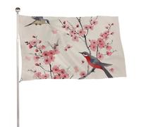 Bandiera da giardino da 119,4 x 177,8 cm, per esterni, rami di ciliegio, fiori, uccelli, bandiera grande con occhielli in ottone, resistente allo sbiadimento, bandiera per esterni, per la decorazione