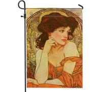 Bandiera da giardino da donna, bandiera arancione vintage floreale per la casa, bandiera da cortile in iuta su entrambi i lati, decorazione per feste all'aperto 30,5 x 45,7 cm