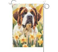 Bandiera Da Giardino Daffodil Saint Bernard, Welcome Dog Garden Flag Durevole Bandiera Verticale Colore Vivido Bandiera Da Cortile Per Celebrazioni Festival Feste 30X45CM