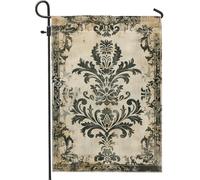 Bandiera da giardino damascato vintage nera e beige, decorazione per la casa elegante e senza tempo, bandiere da esterno, bandiera da cortile in poliestere double face, decorazione stagionale del