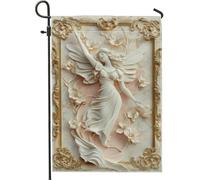 Bandiera da giardino d'angelo, decorazione fata beige primavera ed estate banner in tela di iuta double face per la decorazione del prato, dettagli floreali eleganti per la casa, 30,5 x 45,7 cm