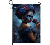 Bandiera Da Giardino Day Of The Dead Flower Blue Skull Garden Flag Colori Vivaci Bandiera Verticale Premium Bandiere Decorative Per Feste Celebrazioni Festival 30X45CM