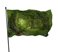 Bandiera da giardino Deep Jungles 3x5 FT Giungle della foresta pluviale con i primi raggi di sole Nebbia mattutina Bandiere da cortile in poliestere Casa Patio Prato Striscione di auguri per interni