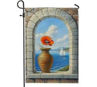 Bandiera da giardino dei papaveri costieri estivi, decorazione floreale arancione per la casa, decorazione del prato all'aperto, stile nautico in riva al mare, bandiere da patio da 12 x 18 pollici