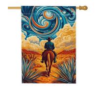 Bandiera da giardino del cowboy del sud-ovest, bandiera arancione blu deserto cavallo decorazione per esterni, bandiera da cortile in iuta su entrambi i lati, decorazione autunnale stagionale per