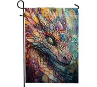Bandiera da giardino del drago colorato e vibrante decorazione drago fantasia multicolore per esterni banner in juta double face per la decorazione della casa stagionale 12x18