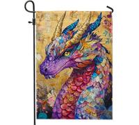 Bandiera da giardino del drago vibrante colorato arte di fantasia per la decorazione della casa bandiera del patio a doppia faccia per la decorazione del prato all'aperto di primavera ed estate 12x18
