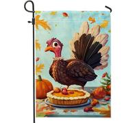 Bandiera da giardino del tacchino del Ringraziamento, decorazione colorata per il raccolto autunnale con zucca e torta, decorazione per prato all'aperto in iuta su entrambi i lati, bandiere per feste