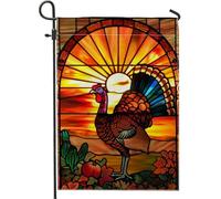 Bandiera da giardino del tacchino del Ringraziamento, striscione decorativo autunnale in vetro colorato colorato, decorazione per prato esterno su entrambi i lati, per feste di festa, 30,5 x 45,7 cm