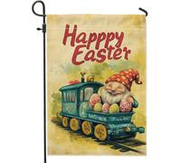 Bandiera da giardino del treno del nano di Pasqua con uova di Pasqua colorate decorazione del cortile decorazione in tela di iuta double face stagione primaverile per prato esterno 12x18