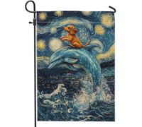 Bandiera da giardino delfino cane blu oceano blu bandiera del prato double face per decorazione estiva esterna, 30,5 x 45,7 cm