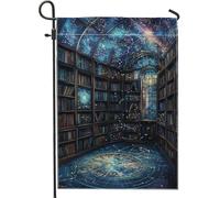 Bandiera da giardino della biblioteca celeste, bandiera decorativa per la casa con notte stellata cosmica, bandiera su entrambi i lati in iuta per cortile, decorazione per esterni, 30,5 x 45,7 cm