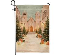 Bandiera da giardino della chiesa, lanterna natalizia invernale per albero di Natale, verde, su entrambi i lati, decorativa, per esterni, prato, portico, patio, ingresso, 30,5 x 45,7 cm