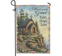 Bandiera da giardino della chiesa, rustica con fiori di campagna e sentieri, in iuta verde primaverile, su entrambi i lati, per esterni, portico, prato, patio, terrazza, 30,5 x 45,7 cm