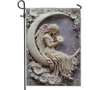 Bandiera da giardino della dea lunare, striscione decorativo per la casa con motivo floreale e angelo, in iuta su entrambi i lati, decorazione per esterni per primavera estate, stile incantato, 30,5 x