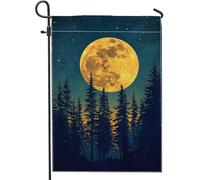 Bandiera da giardino della foresta al chiaro di luna, giallo brillante con luna e stelle, decorazione da giardino, bandiera rustica su entrambi i lati, decorazione per la casa, 30,5 x 45,7 cm