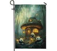 Bandiera da giardino della foresta incantata con panda, graziose lanterne di panda, striscione decorativo per la casa, in tessuto su entrambi i lati, decorazione per prato all'aperto, tema natura