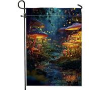 Bandiera da giardino della foresta incantata, striscione decorativo per la casa con funghi colorati, bandiera su entrambi i lati per cortile in iuta per decorazione autunnale all'aperto 30,5 x 45,7 cm