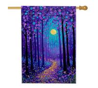 Bandiera da giardino della foresta viola, striscione decorativo floreale colorato al chiaro di luna per esterni, bandiera su entrambi i lati per cortile in iuta per autunno vacanza decorazione prato