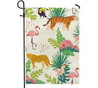 Bandiera da giardino della giungla tropicale, colorata con uccelli tropicali, tigre, leopardo, decorazione per la casa, bandiere da giardino, bandiera da giardino in poliestere su entrambi i lati