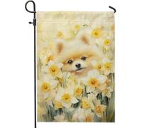 Bandiera da giardino della Pomerania primaverile ed estiva, decorazione floreale per esterni, con narcisi gialli, bandiere decorative da cortile per la decorazione del prato 30,5 x 45,7 cm
