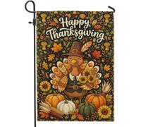 Bandiera da giardino della Turchia, per il Ringraziamento, autunnale, zucche, girasole, Ringraziamento, arancione, double face, in iuta, per esterni, prato, portico, patio, ingresso, 30,5 x 45,7 cm