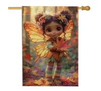 Bandiera da giardino delle fate autunnali, striscione decorativo per la casa con foglie di farfalla arancione, bandiera da cortile su entrambi i lati per decorazione stagionale per esterni, 71 x 101