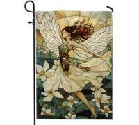 Bandiera da giardino delle fate, con ali a foglia marrone, decorazione per esterni, bandiera floreale su entrambi i lati, bandiera per cortile primaverile estate decorazione per la casa 30,5 x 45,7 cm