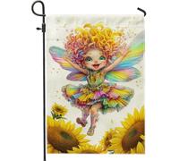 Bandiera da giardino delle fate con girasoli colorati, decorazione per prato all'aperto, in iuta su entrambi i lati, 30,5 x 45,7 cm