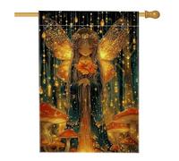 Bandiera da giardino delle fate, decorazione con fiori d'arancio e luci magiche, striscione incantato per esterni per primavera estate, arte su entrambi i lati per prato e feste in giardino, 71 x 101