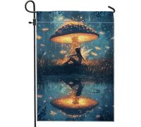 Bandiera da giardino delle fate, decorazione illuminata con fungo blu etereo, striscioni per la casa fantasy estiva, bandiera decorativa su entrambi i lati per feste all'aperto 30,5 x 45,7 cm