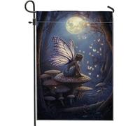 Bandiera da giardino delle fate della notte incantata, farfalla viola e luna, decorazione per la casa e il giardino, doppia faccia in iuta stagionale decorazione per prato esterno 30,5 x 45,7 cm