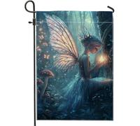Bandiera da giardino delle fate, farfalla blu incantata, decorazione per la casa e il cortile, doppia tela da imballaggio per primavera estate decorazione per prato esterno 30,5 x 45,7 cm