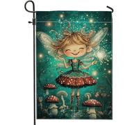 Bandiera da giardino delle fate, fatina magica color foglia di tè con scintilla, striscione decorativo stagionale per la casa, bandiera da cortile su entrambi i lati per decorazione esterna del prato