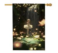 Bandiera da giardino delle fate, fiore bianco incantato e cascata, decorazione per esterni, striscione da giardino stagionale per la casa, bandiera da cortile su entrambi i lati per la decorazione del
