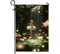 Bandiera da giardino delle fate, fiore bianco incantato e cascata, decorazione per esterni, striscione da giardino stagionale per la casa, bandiera da cortile su entrambi i lati per la decorazione del
